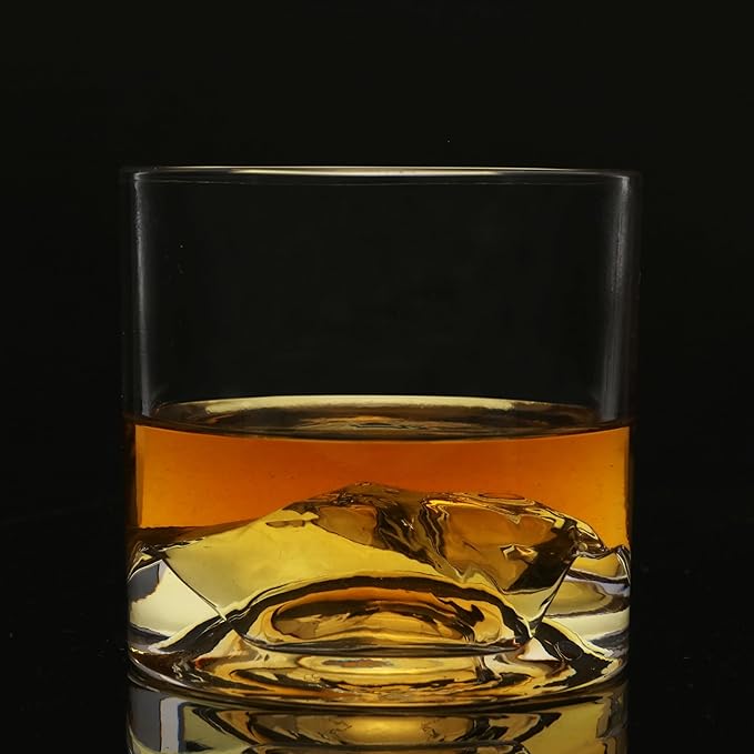 Mont Blanc Heavy Crystal Whiskey Glasses Gift Set of 2, Thick Freezable Bourbon Glass 1lb Each, Premium Whiskey Gifts for Men, Frozen Crystal Chills Cocktails, 10 oz