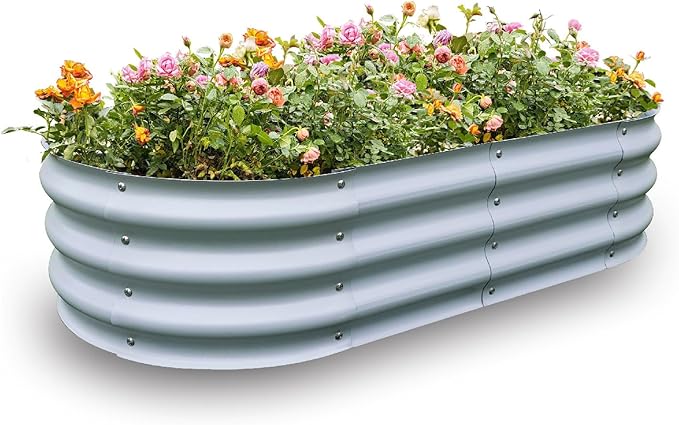 Gardmax Galvanized Raised Garden Bed, Lightweight Planter Boxes Outdoor with Easy Assembly, Large Garden Bed for Vegetables, Fruits, Flower Silver
