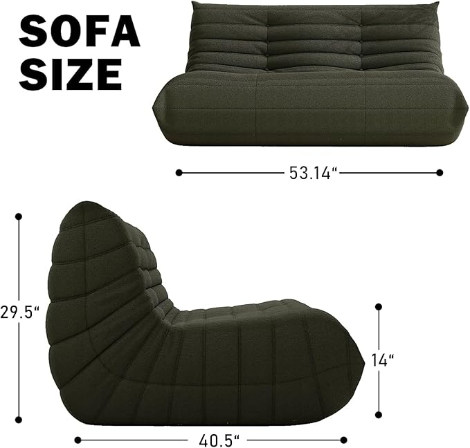 Bean Bag Chair, Loveseat Fireside Chair Bean Bag Sofa Large Bean Bag Chair for Adults, 2 Seater Bean Bag Chairs for Teens with High Density Comfortable Foam, Bean Bag for Living Room, Bedroom (Green)