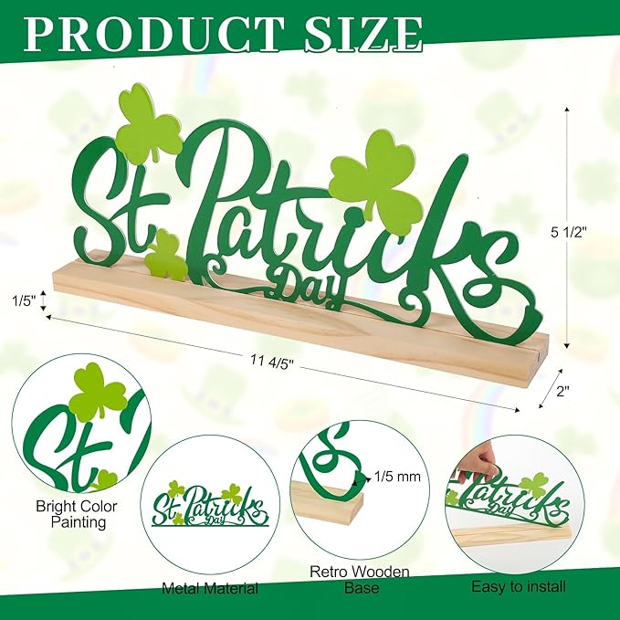 COCHIE Metal St. Patrick's Day Sign, St Patricks Day Decorations for Home, Office, Shelf, Mantel, Indoor, Shamrock Decoration, Saint Patrick Day Decor (Shamrock)