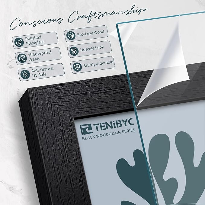 24x36 Poster Frame 3 Pack - Black Woodgrain, Solid Wood Picture Frame, Wall Gallery Frame - Wall Hanging