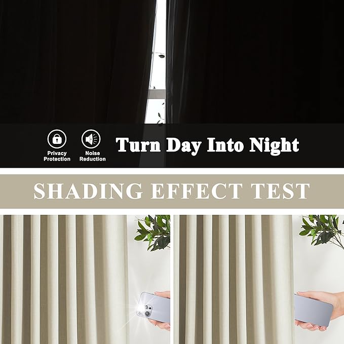 Vision Home Sand Pinch Pleated Full Blackout Curtains Linen Blended Room Darkening Window Curtains 112 inch for Living Room Bedroom Thermal Insulated Pinch Pleat Drapes with Hooks 60" Wx112 Lx1