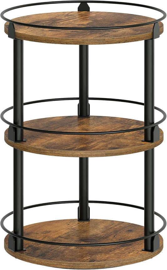 3-Tier Lazy Susan Organizer, Rotating Spice Rack, Spinning Organizer, Industrial Turntable Spice Rack Organizer for Cabinet, Kitchen Countertop, Pantry, Rustic Brown and Black SR23BR