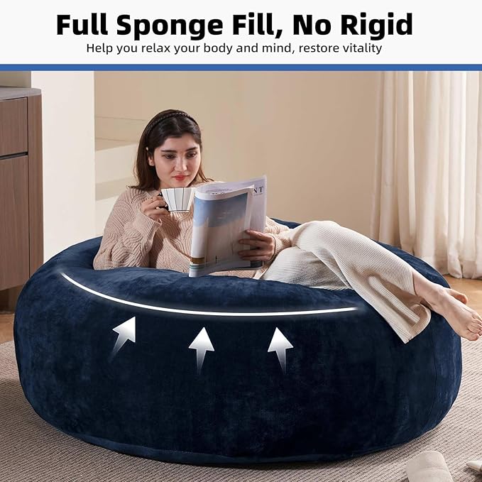 4FT Large Bean Bag Chairs,Big Adult Size Memory Foam Beanbags with Filler Included,Machine Washable Corduroy Cover,Ultra Soft Plush Gaming Bing Bag Puff Chair for Dorm, Living Room & Bedroom (Blue)