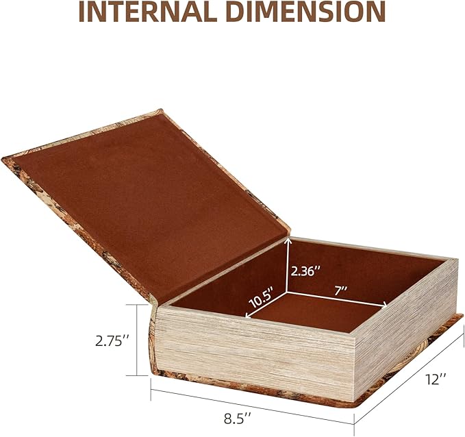 Decorative Fake Book Box for Shelf Decor, Coffee Table Storage & Home Decor - Vintage Faux Leather Embossed Secret Storage Box with Magnetic Closure (12" Large Size)