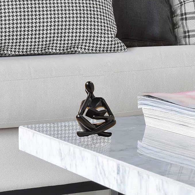 Bookshelf Decor Thinker Statue - Abstract Style Thinker Sculptures Modern Aesthetic Figurine Decoration Statues for Home Decor-Zuo Si-Black