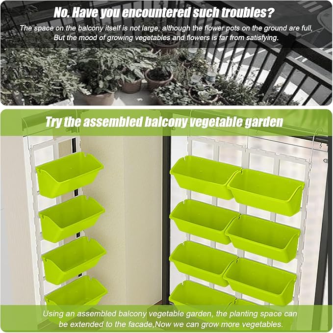 8 Pockets Vertical Planters,Wall Mounted Plastic Plant Grow Pots,Wall Pocket Planters for Indoor,Outdoor,Balcony,Garden Decoration,Light Green