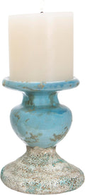 Creative Co-Op Large Distressed Blue Terracotta Pillar Candle Holder