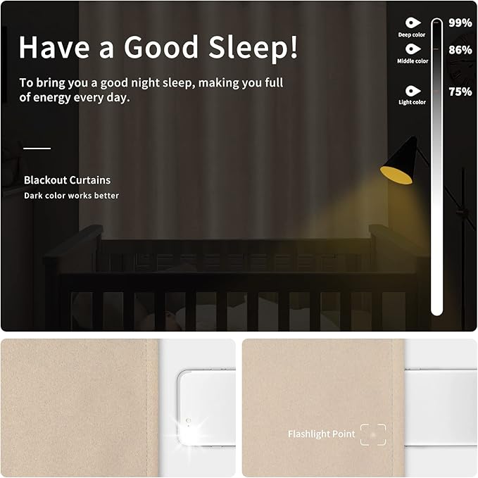 Easy-Going Blackout Curtains for Bedroom, Solid Thermal Insulated Grommet and Noise Reduction Window Drapes, Room Darkening Curtains for Living Room, 2 Panels (42x45 in, Beige)