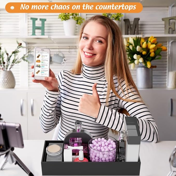 Black Bamboo Drawer Organizer - Silverware&Utensil Holder Organizer for Kitchen Drawers, Multi-Use Drawer Dividers Boxes for Bathroom Counter，Cabinet, Garage, Office Desk, Makeup, Jewelry (15"6"2.5")