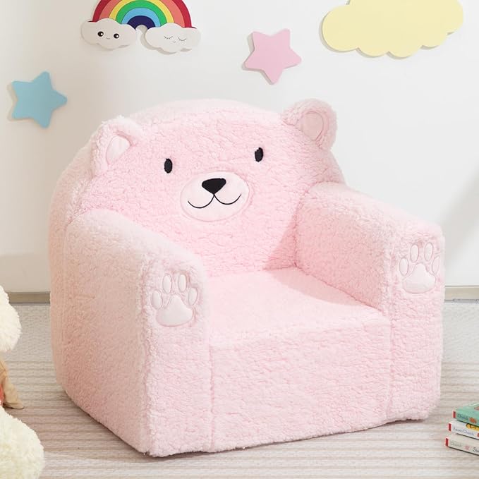 ALIMORDEN Animal Series Kid's Chair, Ultra-Soft Comfy Foam Filled Toddler Sofa Chair, Cute Animal-Shaped Design Toddler Couch, Lightweight Birthday for Baby Boys & Girls (Pink Bear)