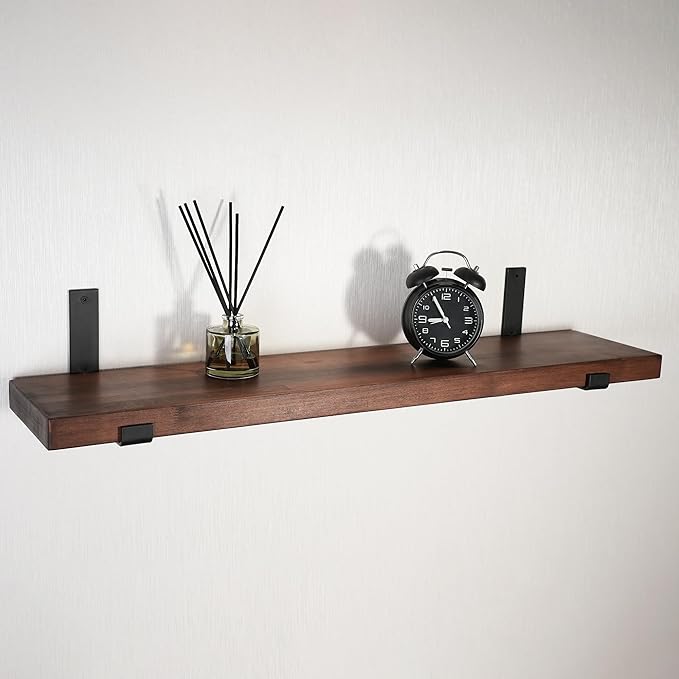 CONSDAN Floating Shelf for Wall Mounted Book Shelf Hanging Shelves Floating Bookshelf for Bedroom, Bathroom, Living Room, Kitchen USA Grown Solid Hardwood, Dark Maple 30x7.5x1.5 in