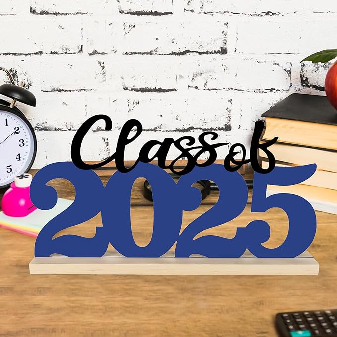 COCHIE Metal Class of 2025 Sign, Graduation Party Decorations for School, Home, Shelf, Mantel, Graduation Gifts for Graduate, Blue and Black Grad Table Top for Parties Decor Supplies (Class of 2025)