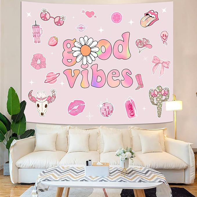 Lunerfex Y2K Tapestry Pink Wall Tapestry, Cute Tapestries for Bedroom Funny Tapestries Wall Hanging for Bedroom Living Room Decor Pink-1 44"x60"