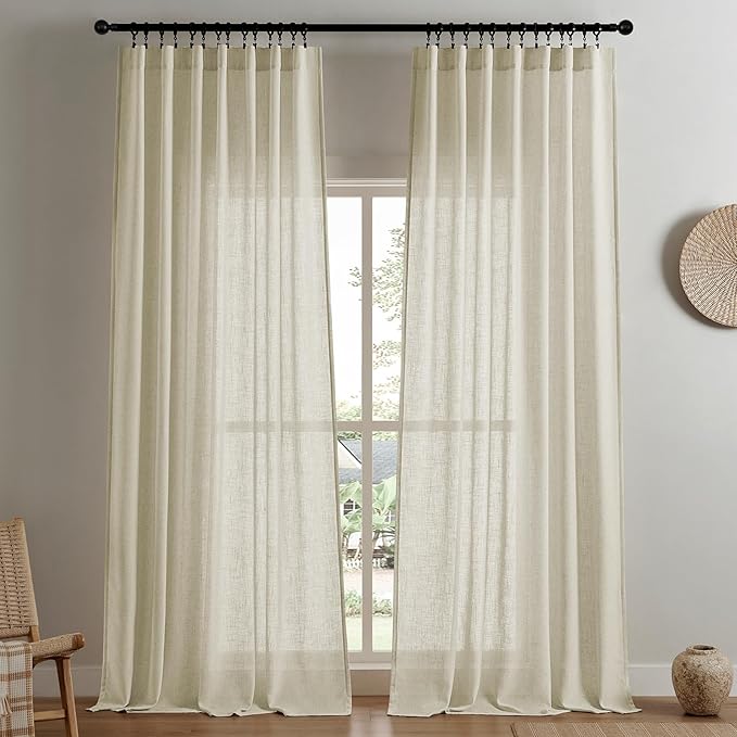 Joydeco Linen Curtains 90 Inch Length 2 Panel Sets,Light Filtering Curtains for Bedroom 70 Inch Wide Living Room Drapes with Back Tabs & Rod Pockets (W70 x L90 Inch, Linen)