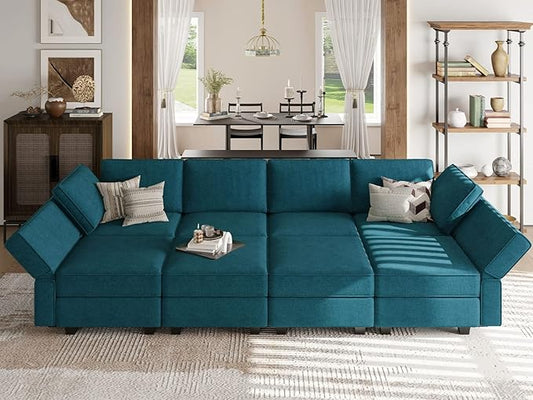 Belffin Modular Sectional Sleeper Sofa Bed Convertible Sectional Couches for Living Room. Peacock Blue Couch