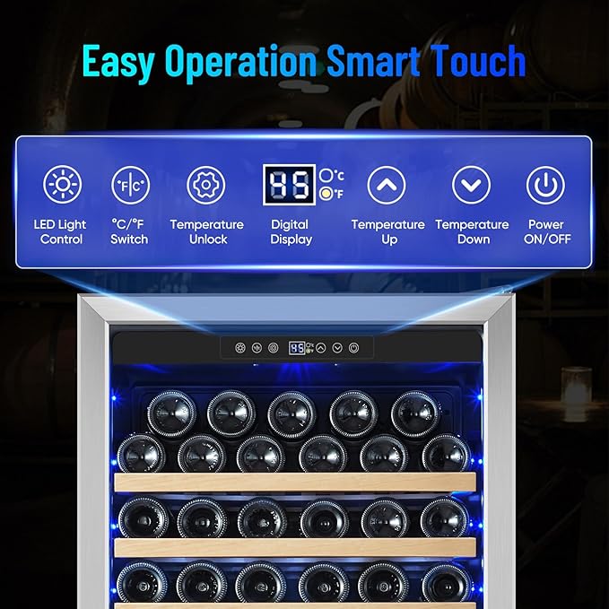 Freestanding 180 Bottle Wine Fridge - 24" Built-in Cooler with Upgraded Compressor Cooling and Intelligent Temperature Memory, Large Capacity Refrigerator