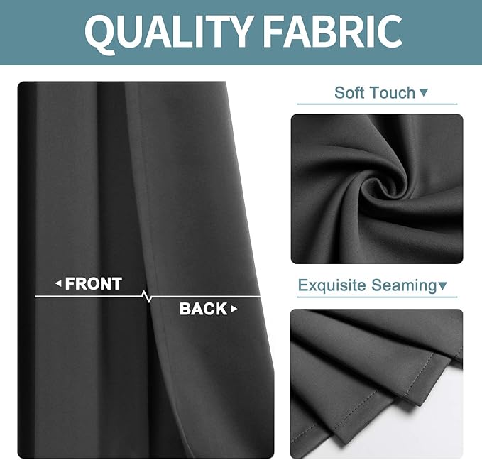 ChrisDowa Grommet Blackout Curtains for Bedroom and Living Room - 2 Panels Set Thermal Insulated Room Darkening Curtains (Dark Grey, 42W x 84L)