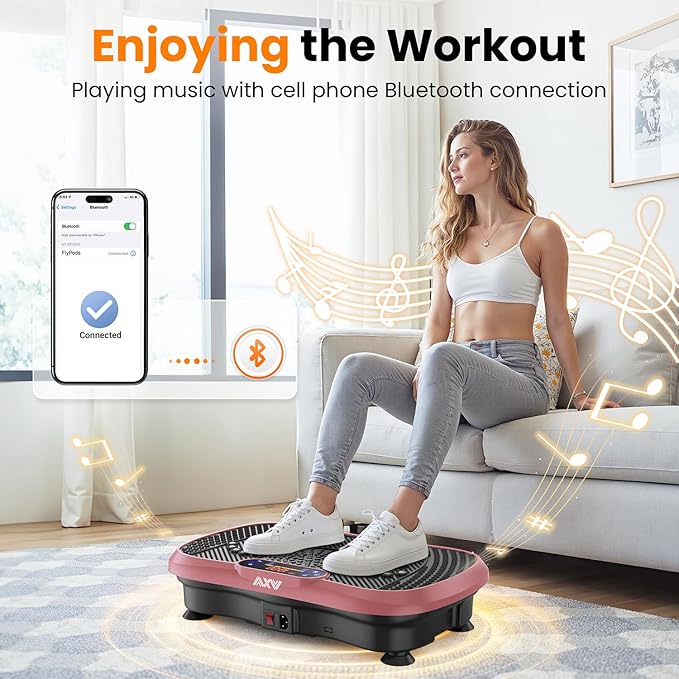 AXV Vibration Plate Fitness Platform Exercise Machine Vibrating Lymphatic Drainage Shaking Full Body Shaker Workout Vibrate Stand Shake Board Sport Gym for Weight Loss Fat Burner for Women Men