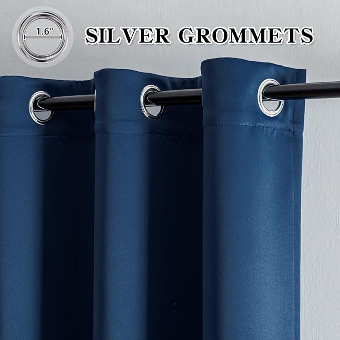 Blackout Curtains 84 Inch Length for Bedroom, Thermal Insulated Blackout Curtains 2 Panels Set, Solid Grommet Privacy Room Darkening Drapes for Living Room Windows(W52 x L84, Navy Blue)