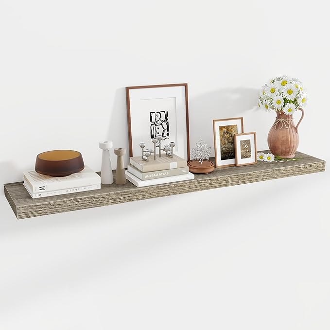 55 Inch Floating Shelves, 12 Inch Deep Floating Shelves for Wall, Floating Shelf with Invisible Brackets, Deep Shelves for Bathroom, Bedroom, Living Room, 1 Pack, Grey