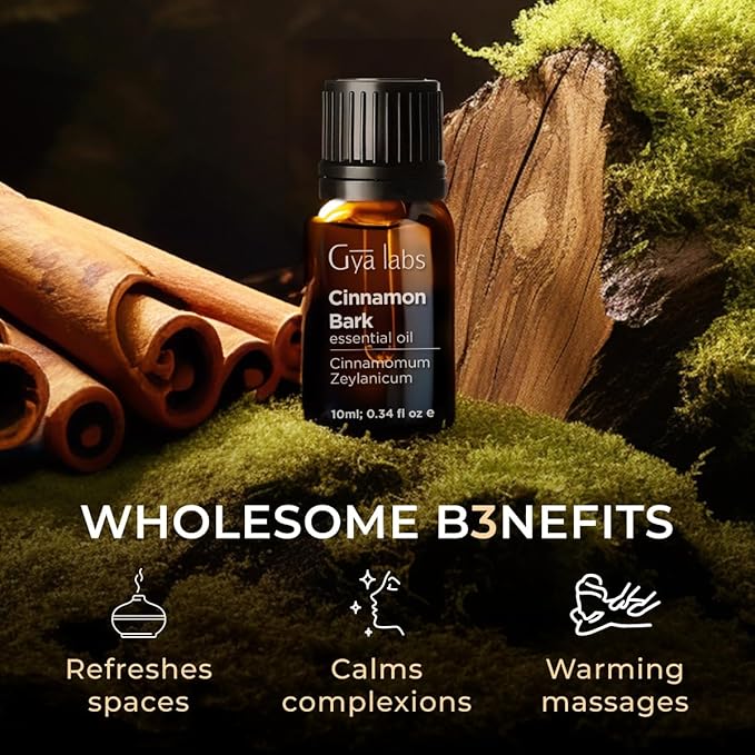 Gya Labs Cinnamon Essential Oil for Diffuser - 0.34 Fl Oz - 100% Pure Natural Cinnamon Bark Essential Oil for Skin, Hair, Lips Body & Candle Making Scent