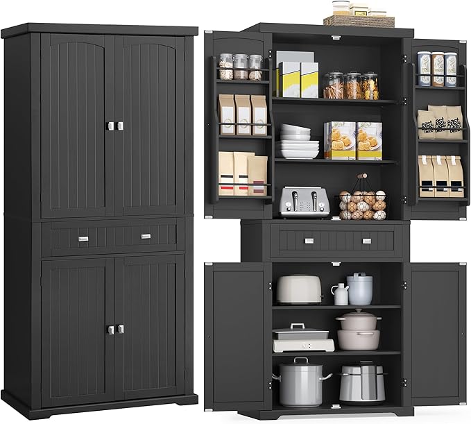 VASAGLE Pantry Cabinet, 71.7-Inch High Freestanding Tall Cupboard Storage Cabinet with a Drawer, 2 Cabinets, 4 Adjustable Shelves, 6 Door Shelves, for Living Room, Kitchen, Ink Black UBBC561B12