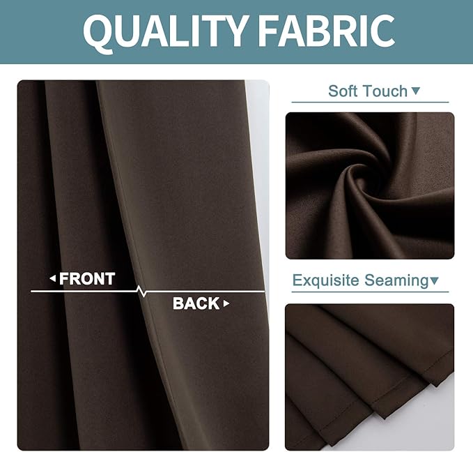 ChrisDowa Grommet Blackout Curtains for Bedroom and Living Room - 2 Panels Set Thermal Insulated Room Darkening Curtains (Brown, 52W x 45L)