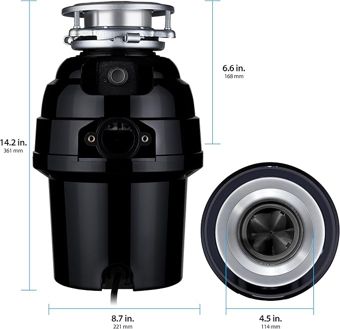 Waste Maid 10-US-WM-458-3B Garbage Disposal Anti-Jam Stainless Steel Food Waste Grinding System, 3/4 HP Deluxe, Black