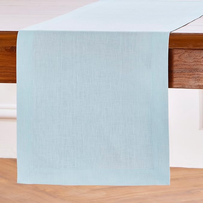 Solino Home Linen Table Runner 120 Inches Long - 100% Pure Linen Ice Water Dining Table Runner 14 x 120 Inch - Fete