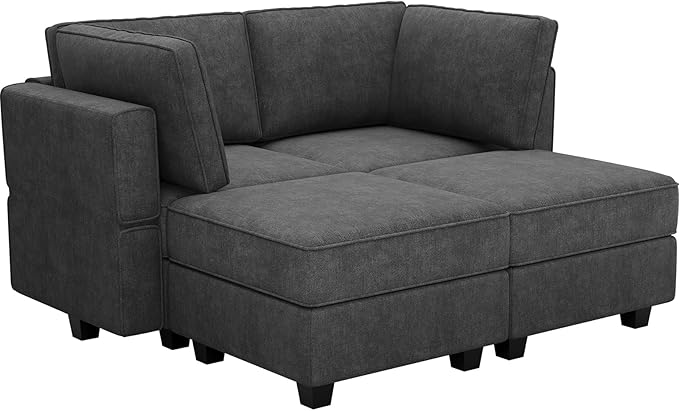 Bellfin Modular Sectional Sleeper Sofa Convertible Sofas with Storage Ottomans Small Sectional Couches for Living Room. Dark Grey Couch