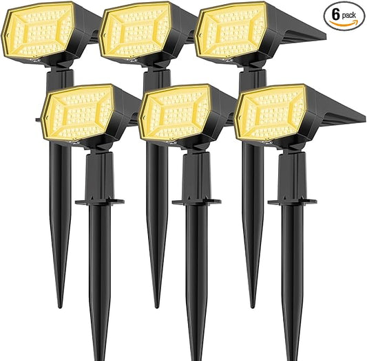 Fabrito 72 LEDs Solar Spot Lights Outdoor Waterproof, 3 Modes Landscape Spotlights, Dusk to Dawn Solar Powered Flood Wall Lights for Outside, Solar Garden Lights for Yard Porch 6 Pack (Warm White)