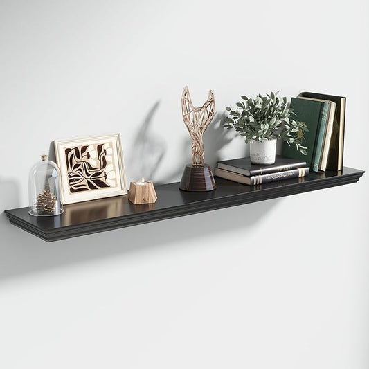 Floating Shelves for Wall, 48 Inch Long Wall Mounted Black Hanging Shelf for Kitchen, Living Room, Office, Bedroom, Bathroom, Retro Vintage Wood Bookshelf for House Decor