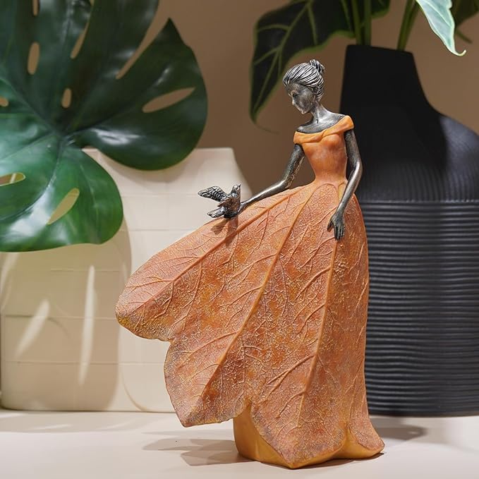 Guichifun Fairy Statue Collection Home Decoration - Orange Leaf Angel Girls Resin Fall Decor for Outside or Inside Rustic Garden Outdoor Yard Decorations Figurines Gift 8.5 x 5.25 x 12 Inch