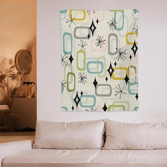 ICMOLYYENLO Boho Medieval Cat Tapestry, Abstract Atomic Starburst Geometric Aesthetic Art Wall Hanging For Bedroom Living Room Dormitory 60x60 Inches