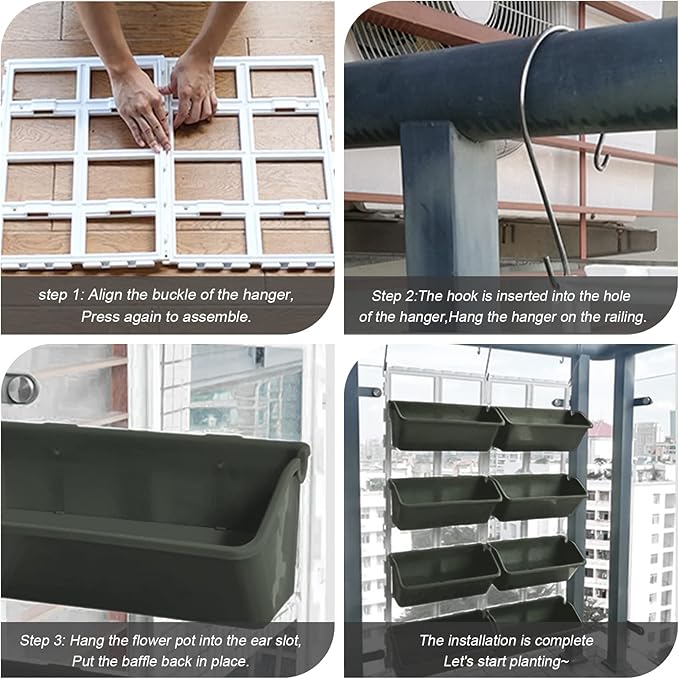 8 Pockets Vertical Planters,Wall Mounted Plastic Plant Grow Pots,Wall Pocket Planters for Indoor,Outdoor,Balcony,Garden Decoration,Green