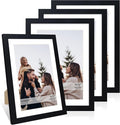 10x14 Picture Frame Set of 4, 10 x 14 Wood Photo Frames with Mat for 8x12 or 30x40cm Diamond Painting Art, Wooden Frame with Real Glass Cover for Wall and Tabletop Display,Black