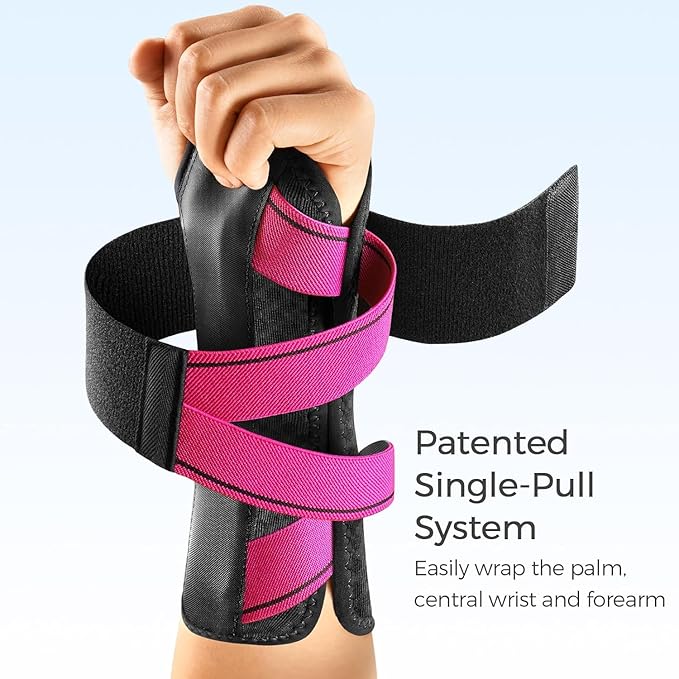 FREETOO Carpal Tunnel Wrist Brace Night Support Fit Left Hand for Work, Pain Relief Wrist Splint for Tendonitis, Sprain, Strain, Rigid Hand Brace for Arthritis for Women and Men (XS, Black/Pink)