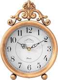 Vintage Gold Table Clock, Desk and Shelf Mantel Clock, French Rustic Antique Style Decor Clocks, for Farmhouse, Bedroom, Living Room, Bedside, Gift (9" H x 6.3" W)
