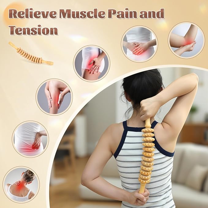 Curved Wood Therapy Massage Roller Tools,Wooden Lymphatic Drainage Massager,Cellulite Massage Tool & Muscle Roller Stick for Cellulite Reduction,Muscle Tension and Body Shaping