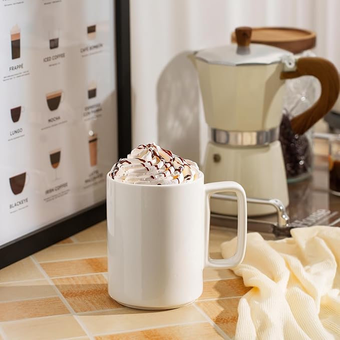 E-liu Porcelain Tea Mugs Coffee Mug Set, Large 15 Ounces Cups for Coffee, Tea, Cocoa, and Mulled Drinks, Set of 6, BlacK White Grey