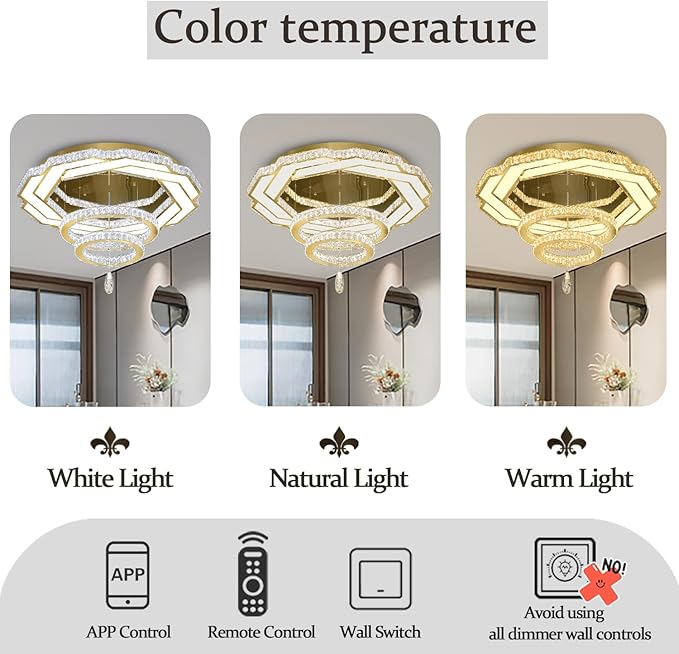 Flashing God Modern Crystal Chandelier,Large Ceiling Chandelier Gold Pendant Lighting Crystal Ceiling Light for Dining Living Room Bedroom