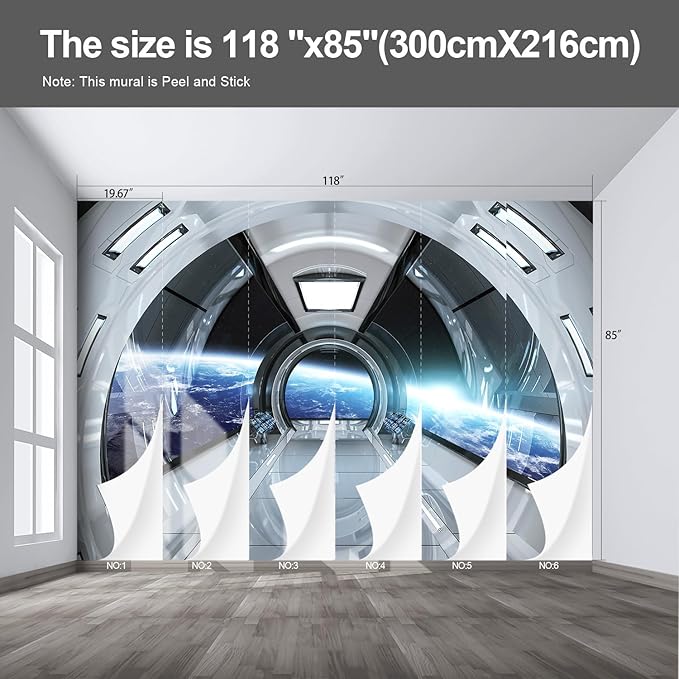 Spaceship Wall murals Peel and Stick Wallpaper for Bedroom Living Room - 85"x118"