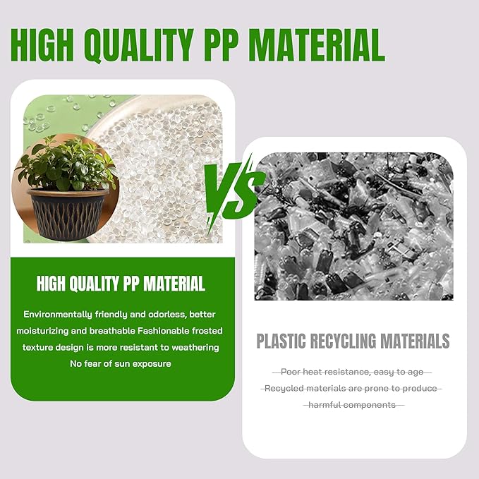 4 Pack 16 Inch Retro Plant Pots, Vintage Striped Flower Pots with Drainage Hole & Saucer, Large Plastic Planters for Indoor and Outdoor Plants, Decorative Garden Pots(Gold)