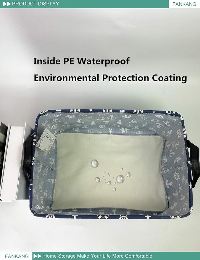FANKANG Storage Basket,Nursery Hamper Canvas Laundry Basket Foldable with Waterproof PE Coating Storage, Office, Bedroom, Clothes,Toys (Rec-Sailboat)