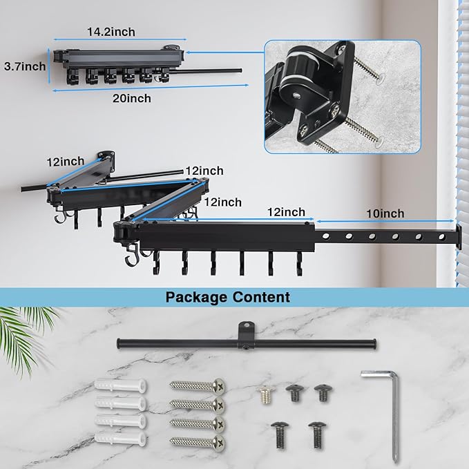 Gezen Clothes Drying Rack, Wall Mounted Drying Rack Clothing Retractable, Foldable Clothes Hanger Rack with 24 Hooks for Laundry Room Organization and Storage, Space Saving, Collapsible, Quad-Fold