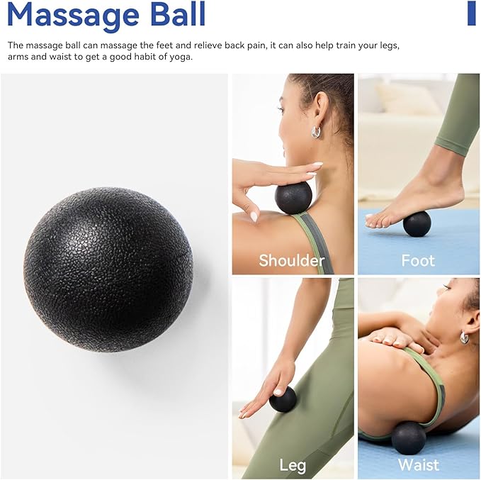 5 in 1 Foam Roller Set, High Density Foam Roller, Muscle Roller Stick, Massage Ball, Resistance Band for Physical Therapy & Deep Tissue Muscle Massage (Black)