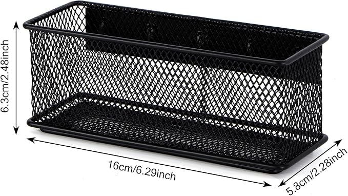 6.29'' × 2.28'' × 2.48 Black Magnetic Basket for Refrigerator Magnetic Pen Holder Locker Organizer for Home Office Accessories Magnetic Basket for Whiteboard，Set of 2