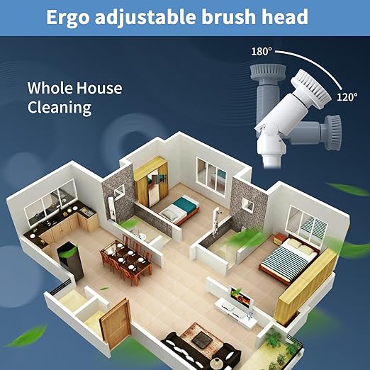 Electric Spin Scrubber - Cordless Cleaning Brush with Digital Display, 2 Speeds, 8 Brush Heads, IPX7 Waterproof, Adjustable Long Handle for Bathroom, Tub, Tile, Shower, and Car（Grey）