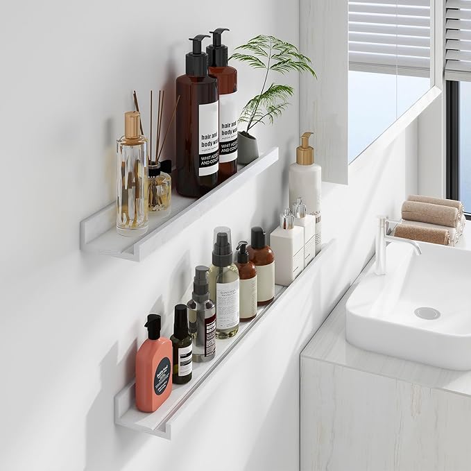 Floating Picture Ledge Shelves 36 Inch Solid Oak Wood Set of 2, Rustic Wall Storage Shelves with Lip, Kids Bookshelf, Photo & Picture Ledge Shelves for Bedroom, Living Room, Kitchen